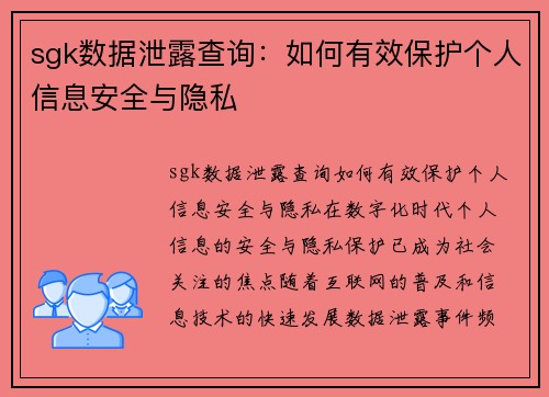 sgk数据泄露查询：如何有效保护个人信息安全与隐私