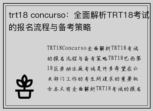 trt18 concurso：全面解析TRT18考试的报名流程与备考策略